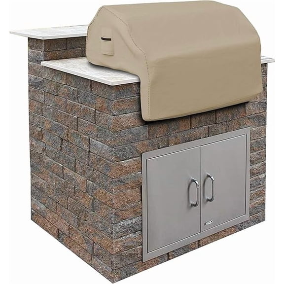 Built in Grill Cover 12 Oz Waterproof - 100% Weather Resistant Built in BBQ Cover with Air Pocket & Elastic for Snug Fit (36" W x 26" D x 24" H, Beige)
