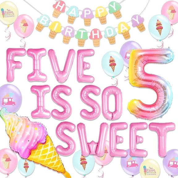 Ice Cream Theme Birthday Decoration Set - Includes Balloons and Banner