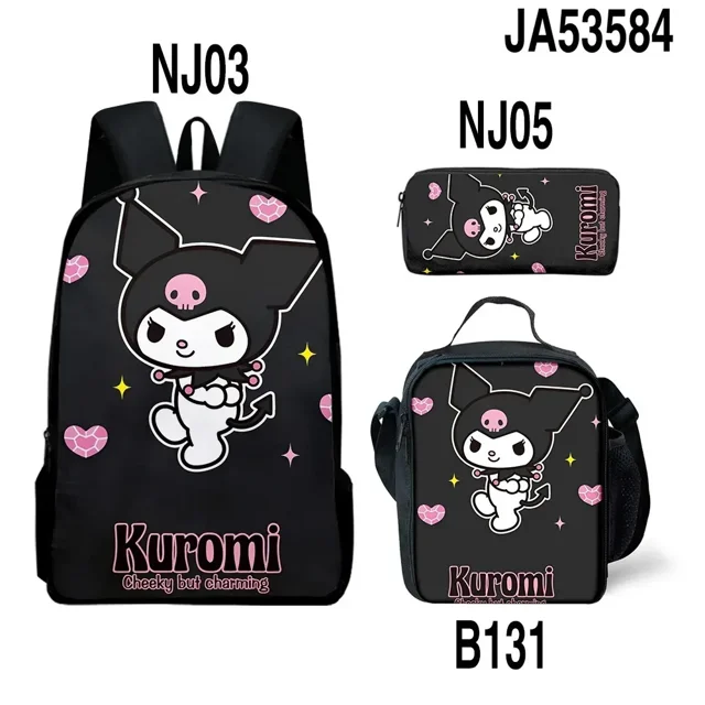3D 3PC-Set New Product Kuromi Backpack Backpack Pencil Bag Student School Bag Primary And Middle School Students
