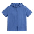 thumbnail image 3 of Camiseta de manga corta con capucha informal de color liso para niños de 3 a 13 años, 3 of 8