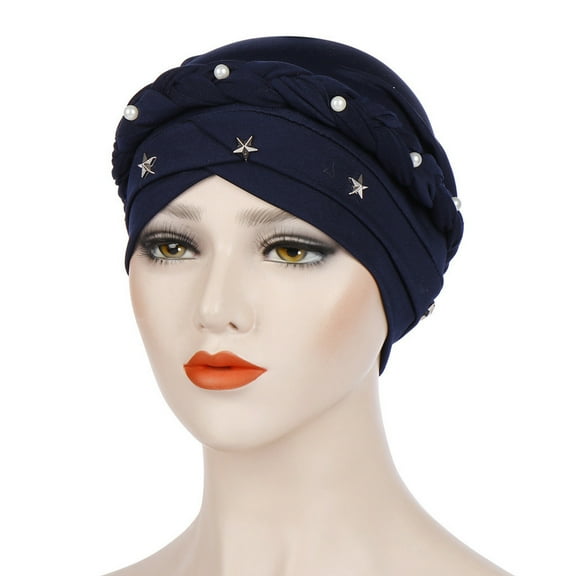 Herrnalise Women Beading Braid India Hat Muslim Ruffle Chemo Beanie Turban Wrap Cap