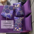 thumbnail image 4 of RYNGHIPY 3 PCS Purple Gold King Comforter Set, Marble Geometric Honeycomb Theme Decor Yellow Leaf Bedding Set, Modern Foil Print Bed Set (Purple King), 4 of 9