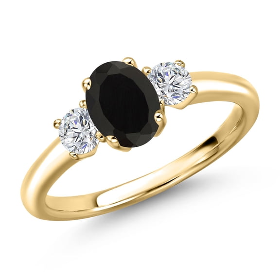 Gem Stone King 10K Yellow Gold Black Onyx and Lab Grown Diamond Engagement Ring for Women | 1.04 Cttw | Oval 7X5MM | Gemstone December Birthstone | Size 8