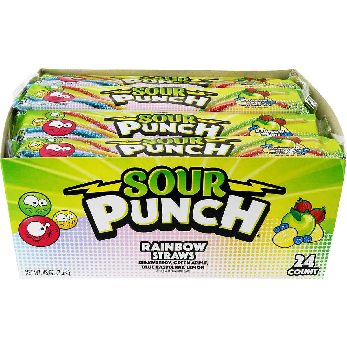 Sour Punch Straws, Rainbow, 2 oz, 24 ct