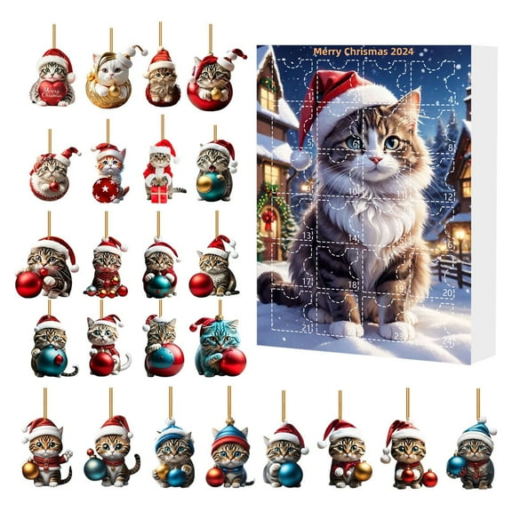 Advent Calendar, Christmas Cute Cat Pendant, Christmas Countdown Pendant Gift Box, Christmas Tree Decorations