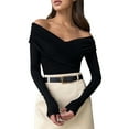 thumbnail image 1 of SUNSIOM Women's Off Shoulder Tops Slim Fit Front Cross V-Neck Long Sleeve Spring Fall Blouse Going Out Shirt, 1 of 8
