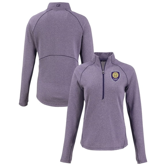 Women's-Cutter & Buck  Heather Purple Orlando City SC Peshastin Eco Fleece Recycled Half-Zip Pullover Top