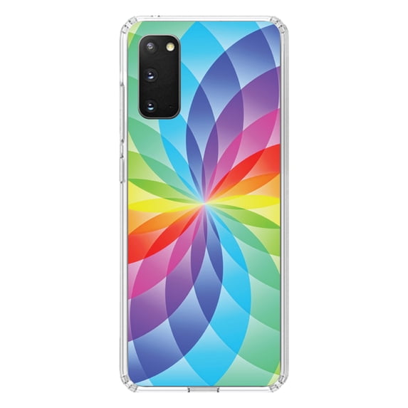 DistinctInk Clear Shockproof Hybrid Case for Galaxy S20 PLUS / 5G (6.7" Screen) - TPU Bumper, Acrylic Back, Tempered Glass Screen Protector - Rainbow Star Geometric