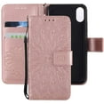 thumbnail image 1 of Wallet Case, Embossed Sunflower Premium PU Leather Folio Flip Kickstand Card Slots Wrist Strap Cover for Samsung Note10(Rose Gold), 1 of 7