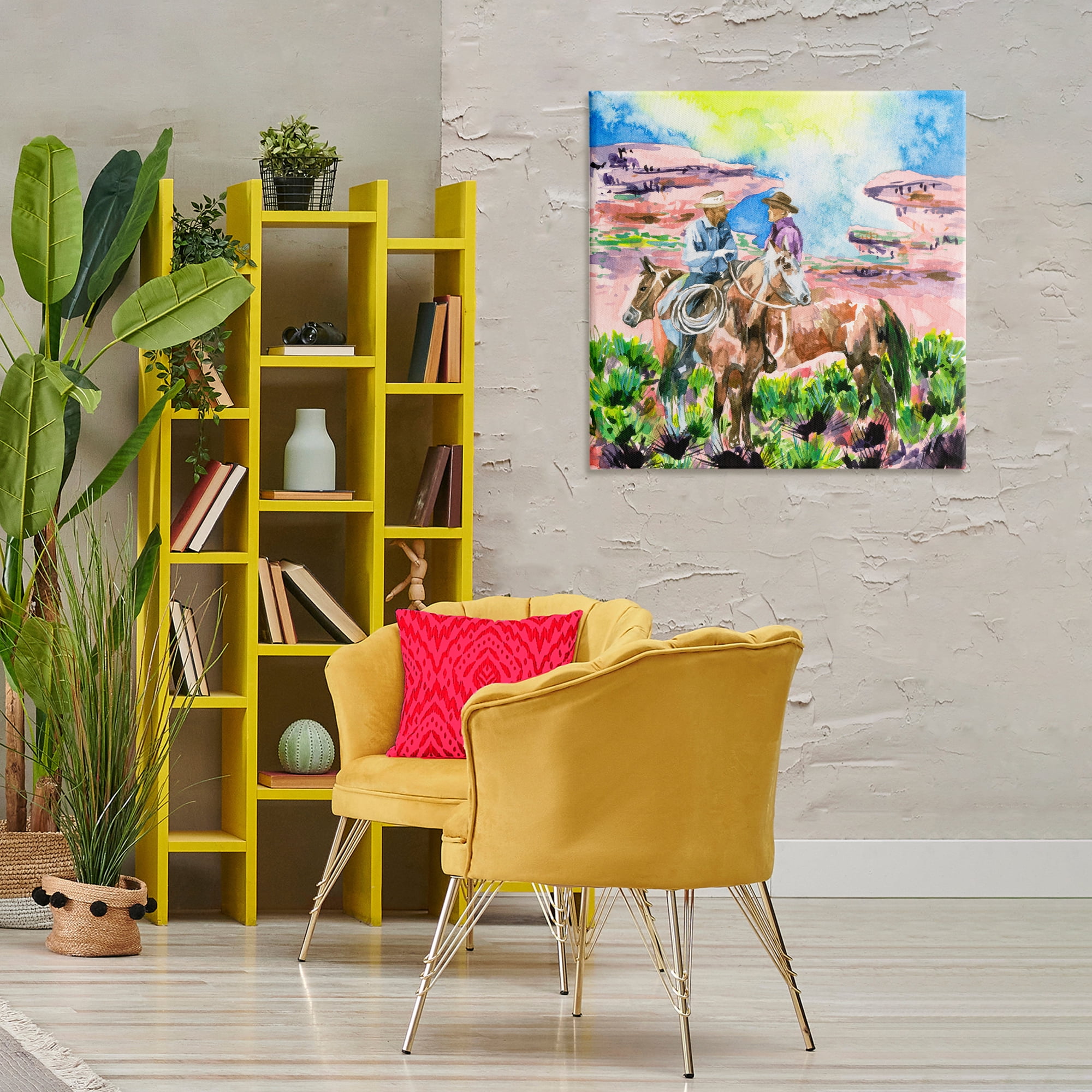 Stupell Industries Cowboy Duo in Canyon Animals Painting Wrapped Canvas Art Print Wall Art, 30 x 30