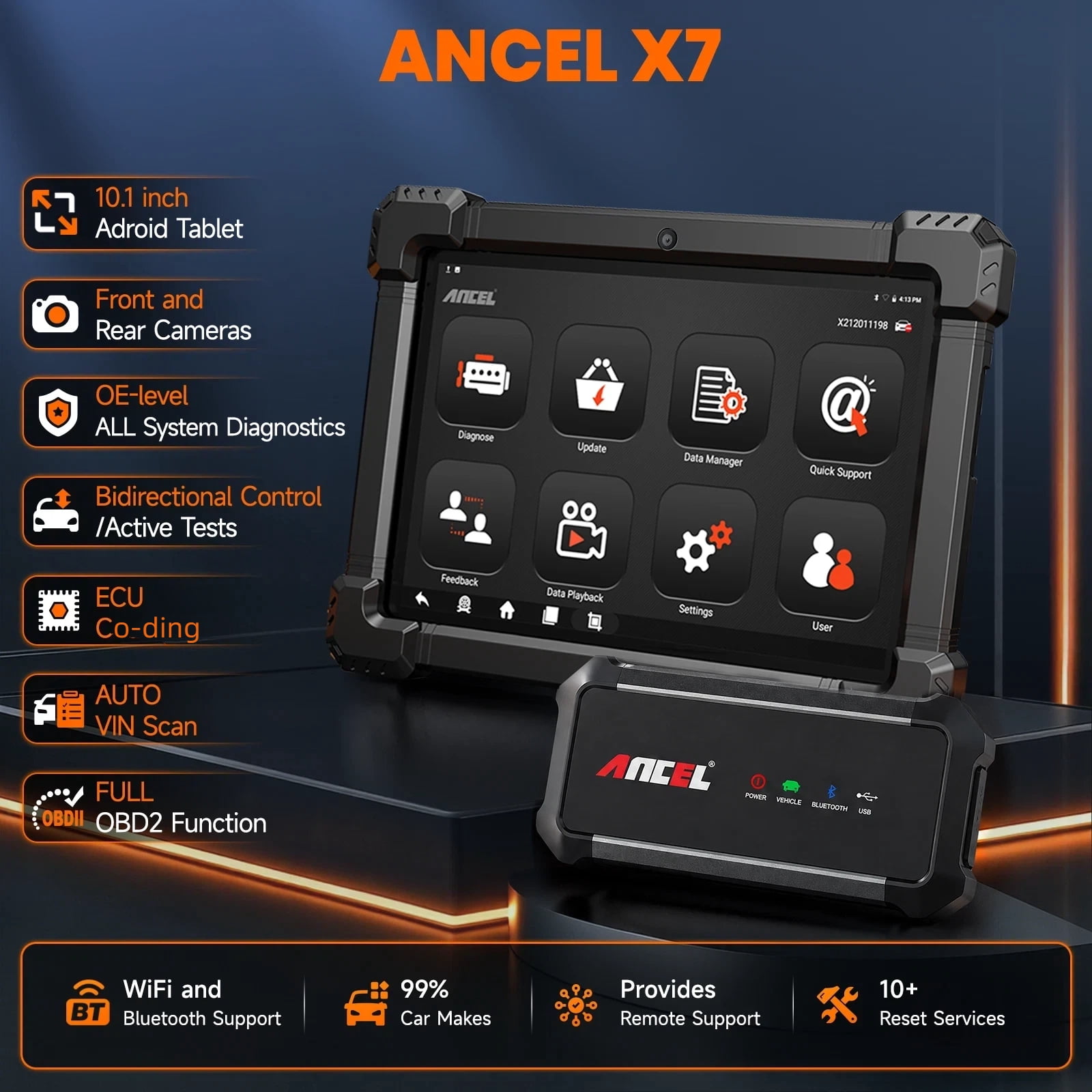 ANCEL X7 OBD2 Scanner Bluetooth Bidirectional Scan Tool Full System Car Diagnostic Tool with 15 Resets, ECU Co-ding for VW Audi, Active Test, ABS Bleeding, TPMS/SAS/EPB/Oil Reset, 2 Years Free Update