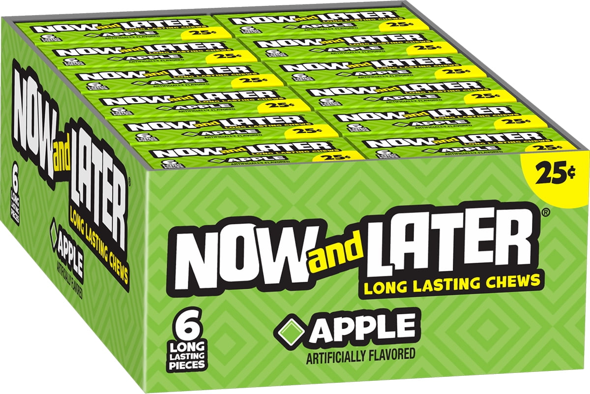 Now and Later, Original Apple Taffy Chewy Candy, 0.93oz (Box of 24)