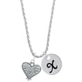 thumbnail image 1 of Delight Jewelry Antiqued Alligator Print Heart Silvertone Script Initial Disc - X - Charm Necklace, 20"+3", 1 of 1