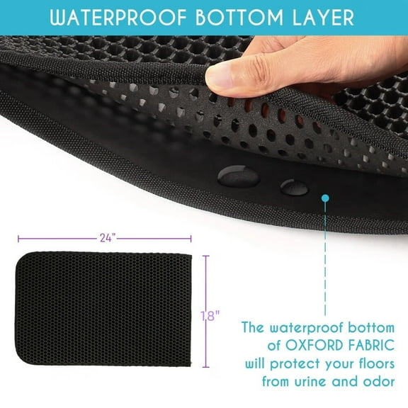 Cat Litter Mat,Double Layer Urine Waterproof Trapper Mat,Non-Slip,24x18 in,Black