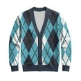 thumbnail image 5 of Kixjoy Blue Cardigan Sweaters for Men V Neck Button Down Knit Cardigan Lightweight Casual Big and Tall Long Sleeve Jackets Winter Fashion Plaid Sweaters for Men, Sky Blue 4XL, 5 of 7
