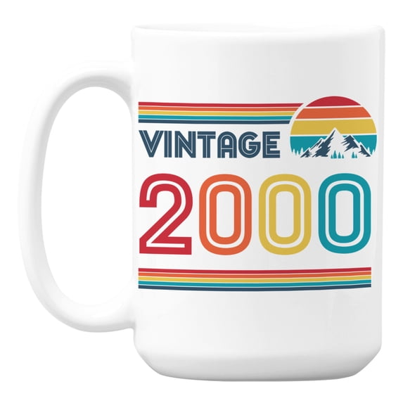 Vintage 2000 feat. Retro Sunset White Ceramic Birthday Coffee & Tea Mug (15oz)