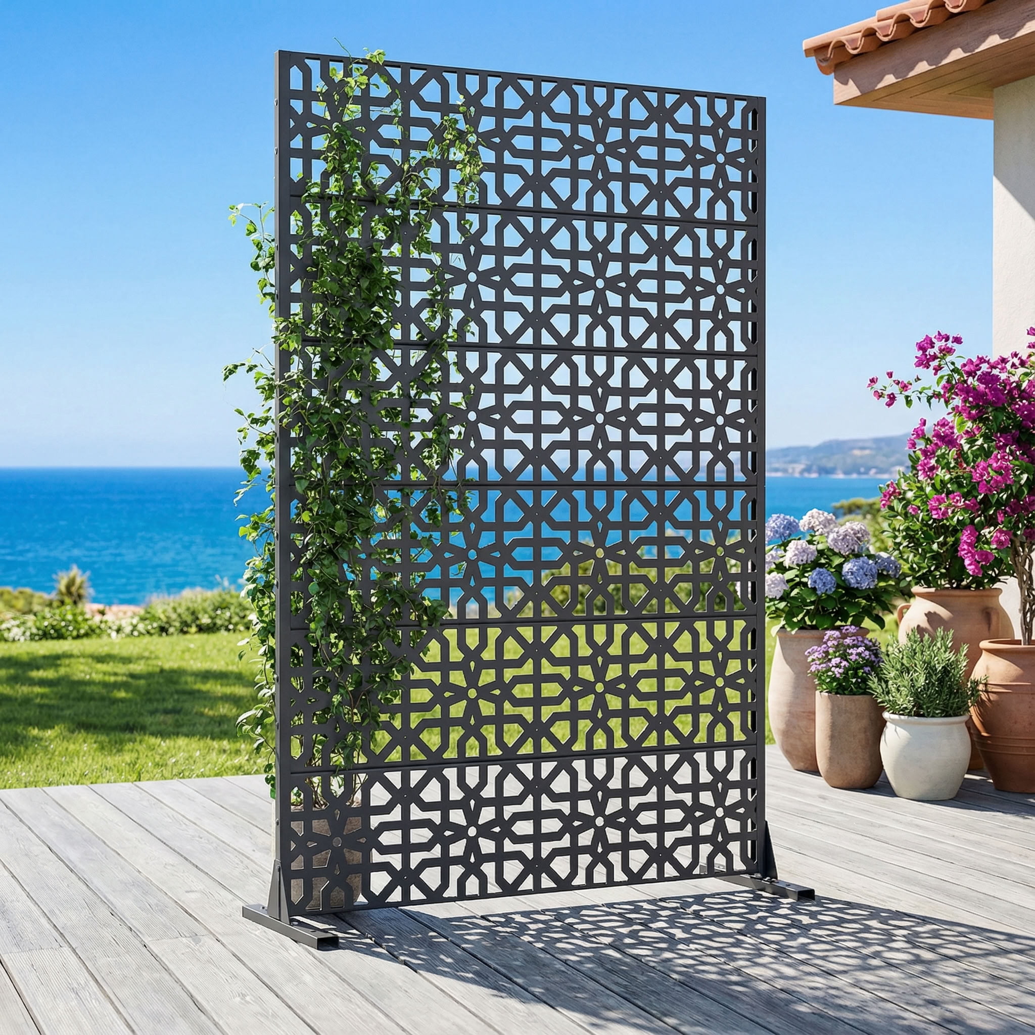 MAYEERTY 72*47in Outdoor Privacy Screen, Poolside Patio Metal Privacy Fence, Privacy Panel for Balcony, Backyard, Garden