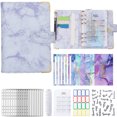 thumbnail image 1 of Carpeta de presupuesto A6 de piel sintética Carpeta de cuaderno A6 para presupuesto Carpeta de ahorro de dinero Protector de esquinas con patrón de mármol Azul claro, 1 of 9