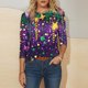 thumbnail image 3 of RKSTN Mardi Gras 3/4 Length Sleeve Womens Tops Oversized Crewneck Carnival Mask Print 3/4 Sleeve T Shirt Womens Casual Round Neck Tuesday Carnival Party Short Sleeve Tee Shirt Spring Summer Clothes, 3 of 6