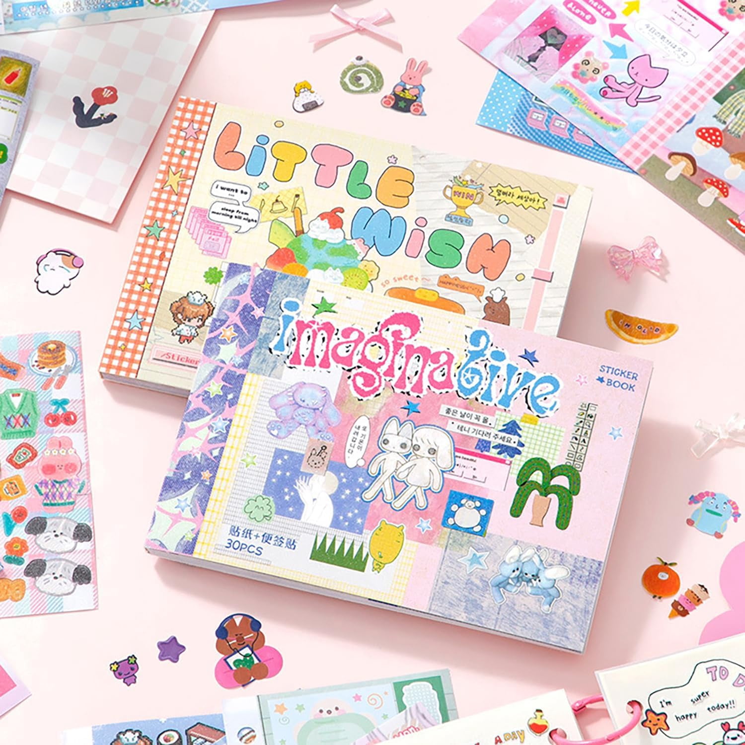 2 Pack Japanese Sticker Book, 60 Sheets Kawaii Korean Stickers Japanese Aesthetic Stationery Decoration Stickers for Adult DIY Planners Junk Journaling Scrapbook Diary Notebooks