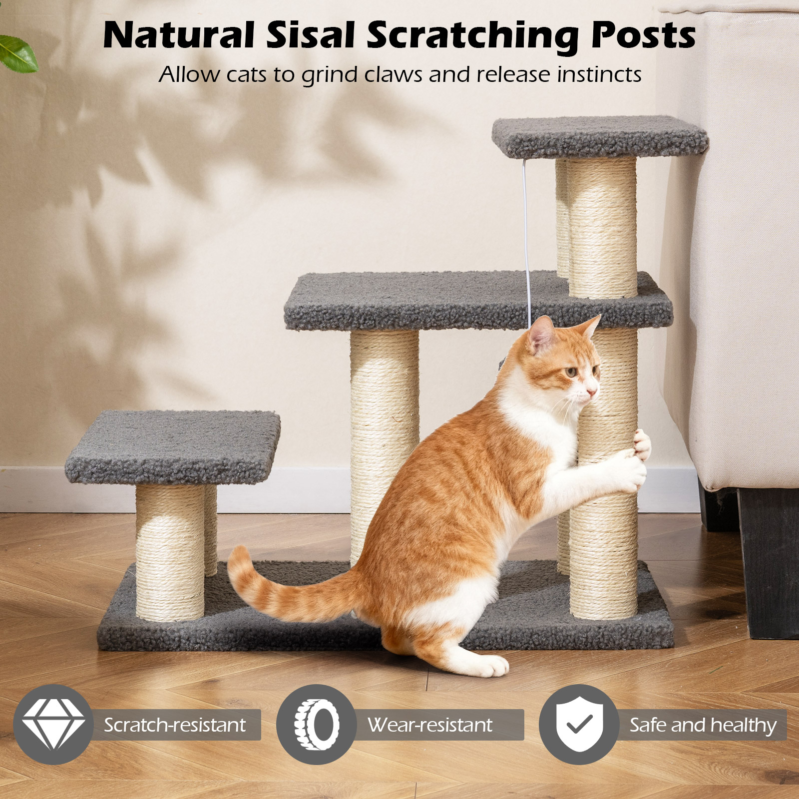 Gymax 2-in-1 Cat Tree Tower Pet Steps w/ Scratching Posts Hanging Toy Ball Perch