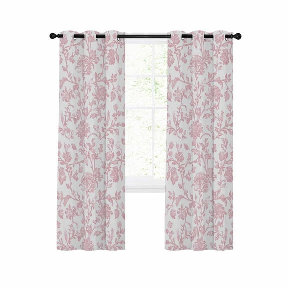 Pink Flower Blackout Curtains 39 Inches Long for Bedroom, Vintage Farmhouse Boho Leaf Spring Solid Thermal Insulated Room Darkening Black Out Window Curtain Panels Grommet Drapes for Living Room