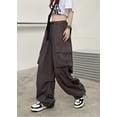 thumbnail image 4 of Women's Y2K E-Girl Streetwear Cargo Stretchy Bell Bottom Flared Pockets Pants Vintage Wide Leg Trousers wtih Drawstring, 4 of 15
