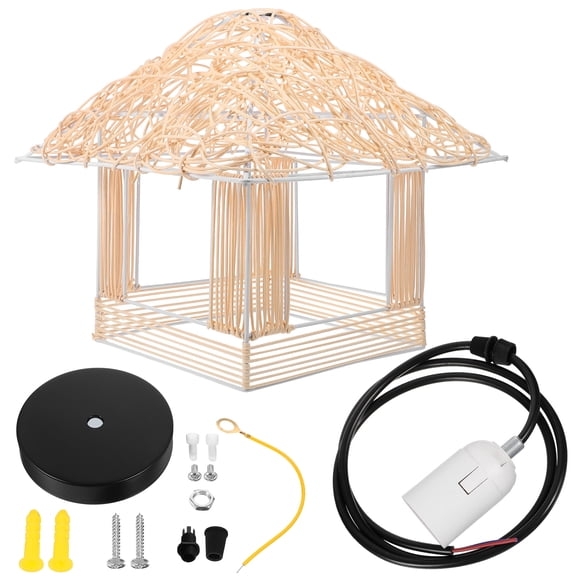 WORGEOUS Rattan Weaving Hanging Lamp House Shaped Ceiling Light for Home No Bulb