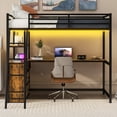 thumbnail image 4 of Harper & Bright Designs Twin Size Metal Loft Bed with Desk and Shelves, High Twin Loft Bed Frame with Drawers LED Light and USB Charging Station, Black, 4 of 12