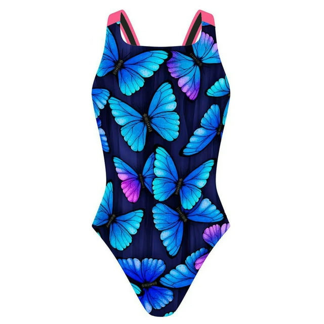 baikeli Womens One Piece Bathing Suit Floral Print Tummy Control Full Coverage Swimsuit Beach Outfits Crewneck Modest Swimwear Blue,M