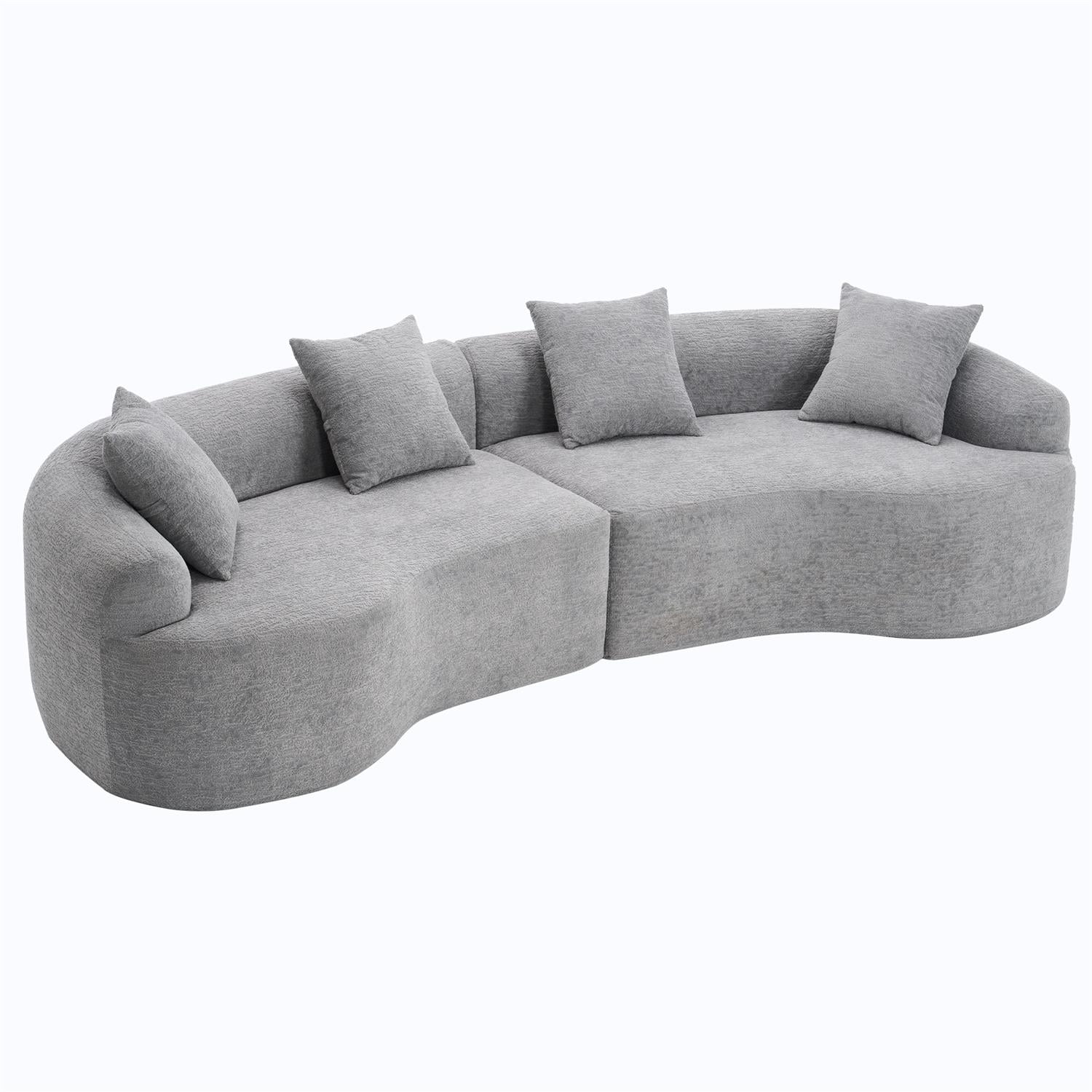 Demi Bonn 110"L Modular Sectional Sofa with Full Compression Sponge, Curved Design, High-Density Chenille Sleeper Couch for Living Room, 800 lbs Capacity, Gray