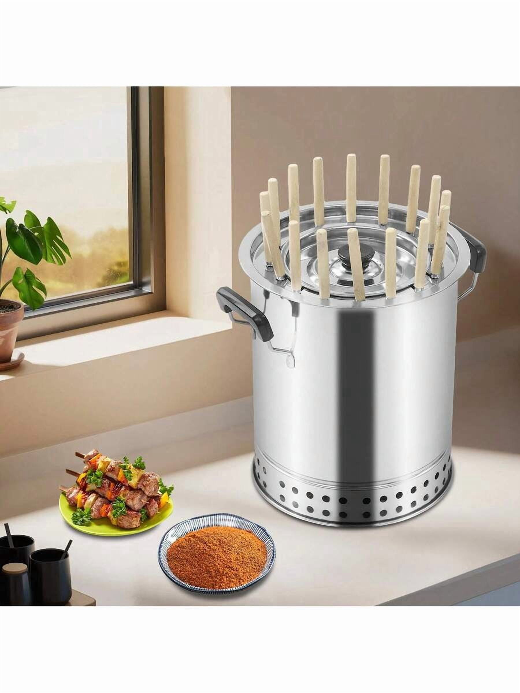 CNCEST Portable Small Smokeless Barbecue Charcoal Barrel Grill Stainless Steel Kebabs Charcoal Grill Surround Roasting Oven And Barbecue Grill For Travel, Outdoor Cooking And BBQ (16 Skewers)