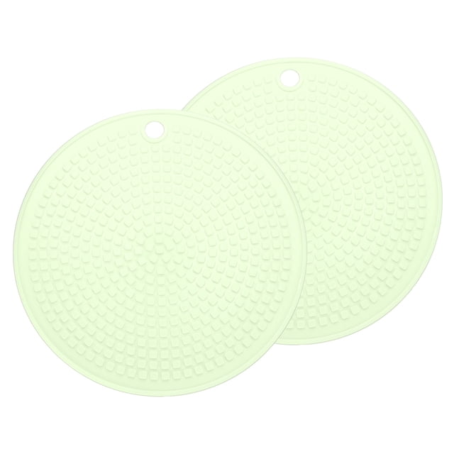 2 Piezas de Alfombrillas de Silicona para Ollas y Sartenes Calientes, Soportes Redondos de 7" para Ollas con Agujero para Colgar para Olla y Plato Caliente (Verde Claro)