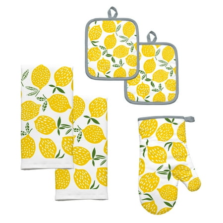 Mainstays Cotton Kitchen Textile Set, Lemon Toss, 5-Piece