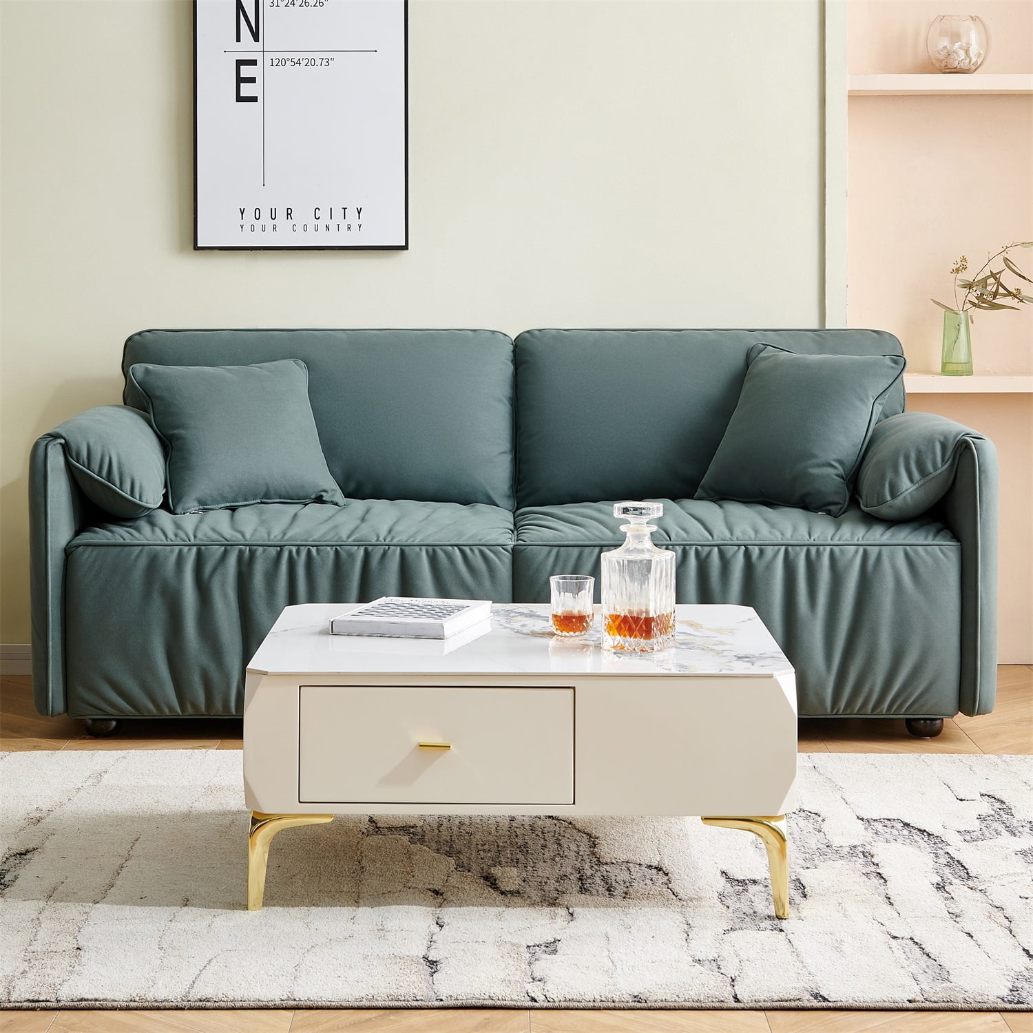 Resenkos 76" W Large Deep Seat Futon Sofa for Small Space Decor Tufted Fabric Love Seat with Wood Legs, 3-seat Upholstered Loveseat Couch Furniture Green Resenkos 76" W Large Deep Seat Futon Sofa for Small Space Decor Tufted Fabric Love Seat with Wood Legs, 3-seat Upholstered Loveseat Couch Furniture Green