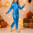 thumbnail image 5 of YunPes Girls Solid Metallic Glossy Leotard Jumpsuit Soft Stretchy Shiny Long Sleeve Onesies Halloween Dress-Up Party Performance Wear, 5 of 7