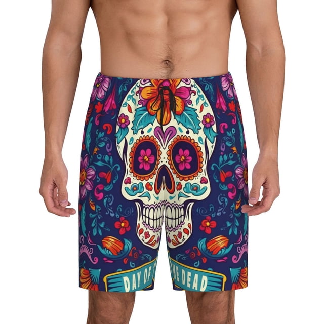 Fotbe Dead Day Party Pantalones Cortos de Pijama para Hombre, Ropa de Dormir, Pantalones de Pijama Cortos para Hombre-Large