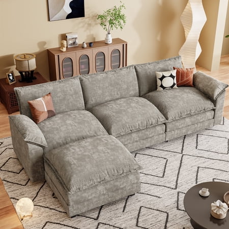 Homall 3-seat Cloud Couch L-shaped Sectional Sofa with reversible toffee chair Movable Footrest Sofa, Gray