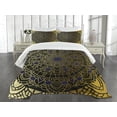 thumbnail image 3 of Ambesonne Mandala Quilted Bedspread Set 3 Pcs, Lotus Inspired Design, Queen Size, Navy Blue Yellow, 3 of 5
