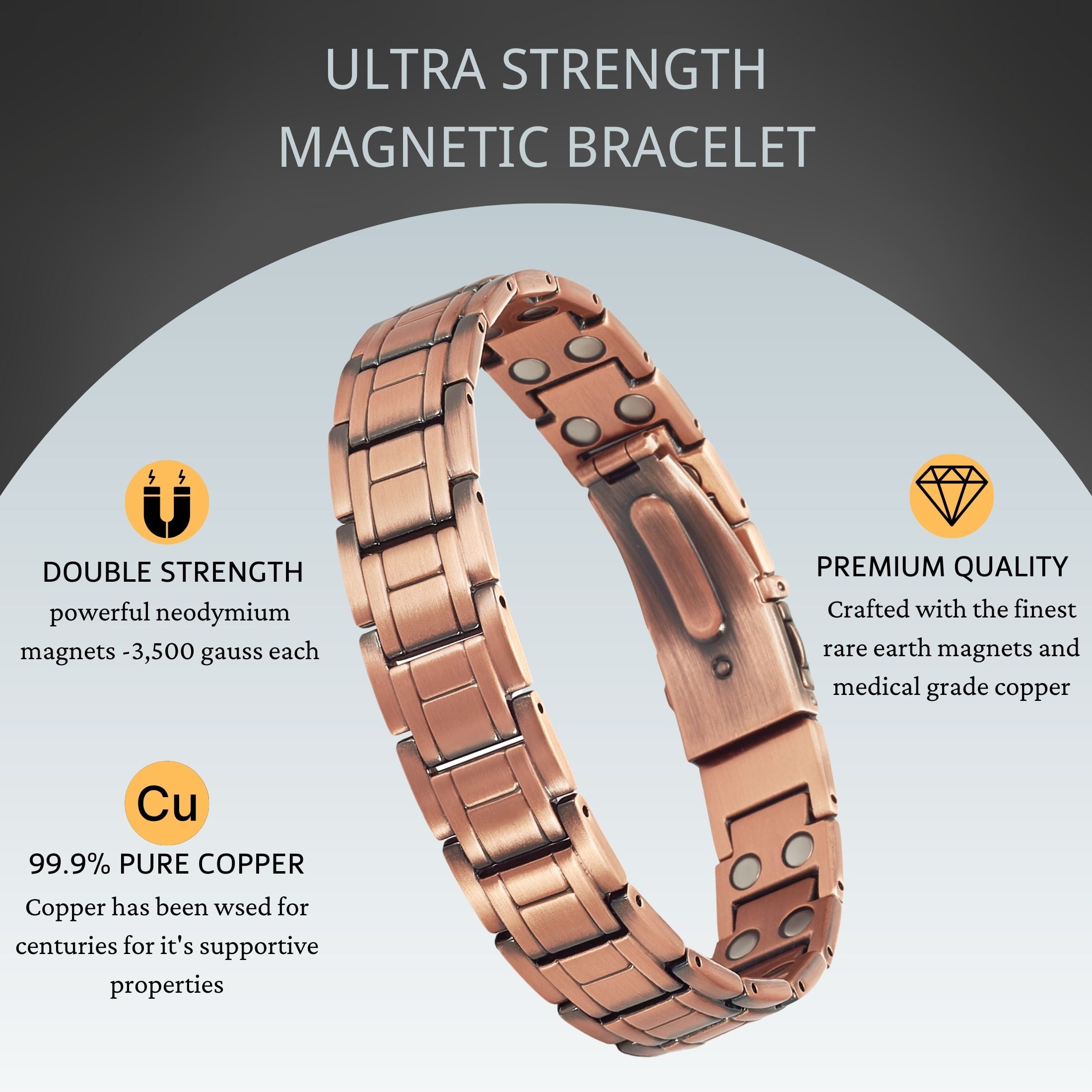 Vagzen 2X Strength Magnetic Copper Bracelet for Men, Gifts for Husband, Length 8.3 In, Width 0.6 In