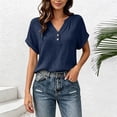 thumbnail image 7 of cocolona Summer Womens Button Down Tops V Neck Short Sleeve Loose Shirts Dressy Casual Solid Color Blouses, 7 of 7