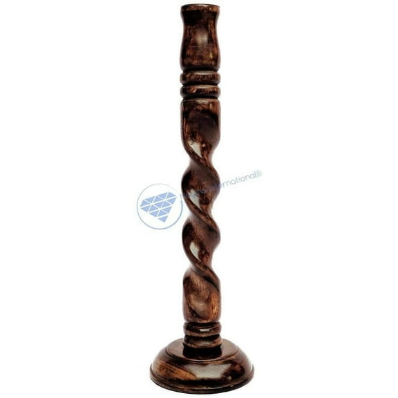 Wood Crafted Antique Premium Candle Stand | Candlestick Light Holder | Home Decorative Desk Decor | Nagina International (28 Centimeters (H), Twisted Spiral Roped Brown)