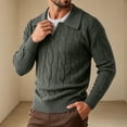 thumbnail image 6 of Sorvello Men's Fake Two Piece V Neck Cable Knit Sweater Long Sleeve Casual Fall Winter Pullover Top Layering Loungewear Army Green L, 6 of 7