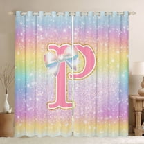 Manfei Kawaii Girls Letter P Black Out Curtains for Kid, Cartoon Monogrammed Curtains Pack of 2 (42x63 Each), Bling Stars Rainbow Bedroom Curtains, Blackout Curtains Room Decor