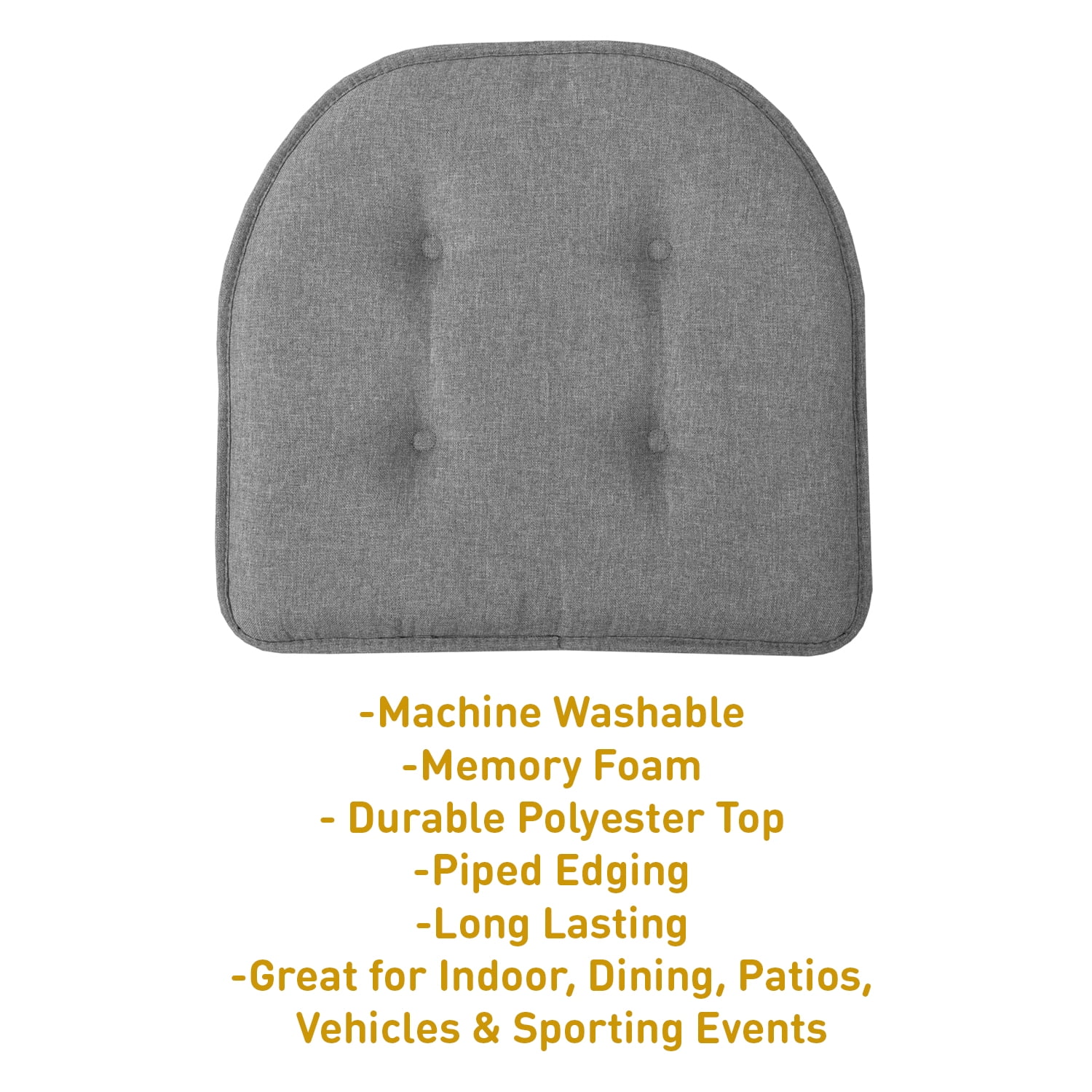 U-Shaped Memory Foam No Slip Back 16 x 16 Chair Pad Cushion 4 Pack - Gray