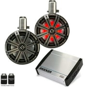 Kicker Tower System - Two Black Kicker 8" LED Wake Tower Speakers w/ Swivel Clamps & KXM4002 400 Watt Amplifier