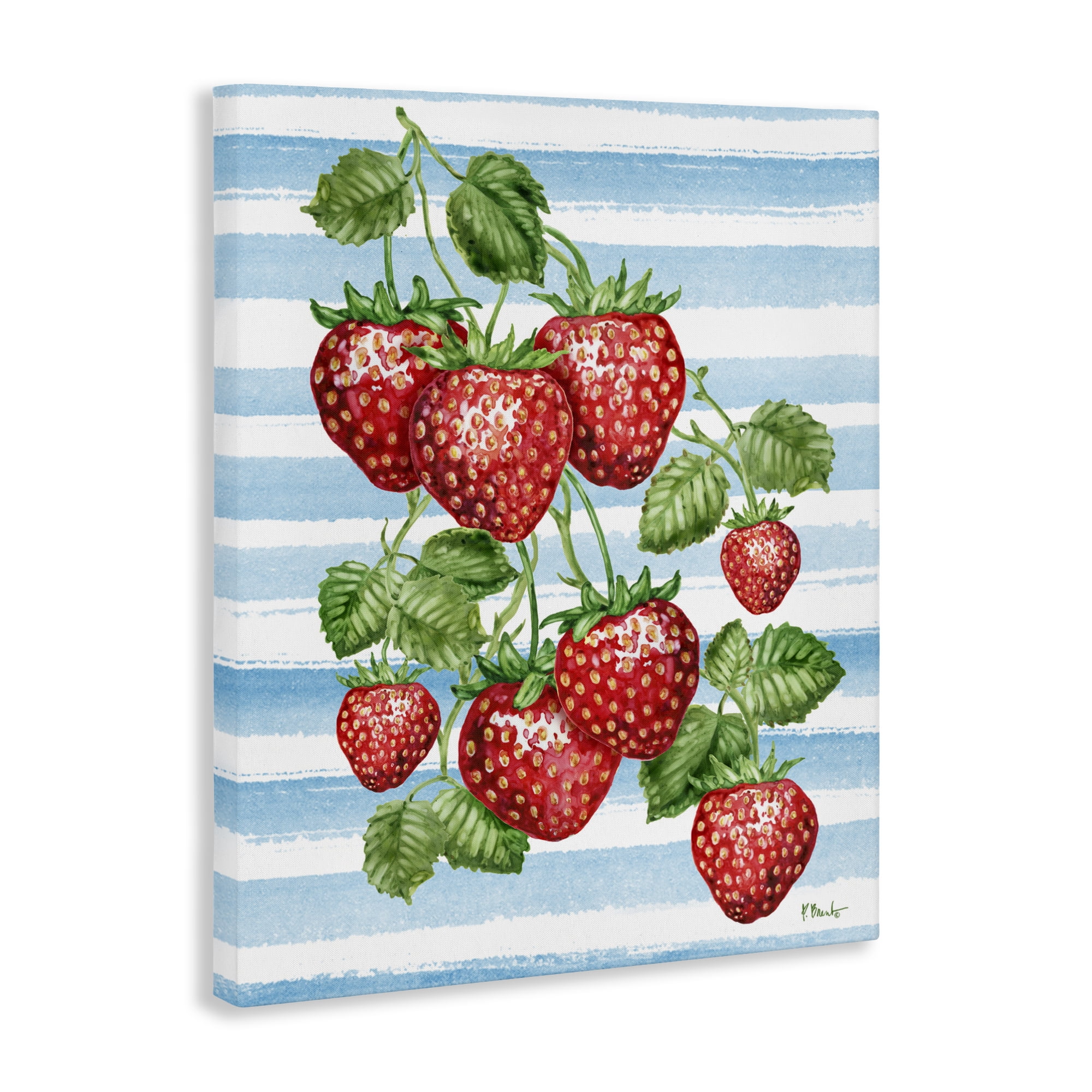 Stupell Industries Juicy Strawberry Vine on Stripes Canvas Wall Art, design by Paul Brent