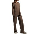 thumbnail image 2 of Women'S 2 Piece Outfits Sweater Set Wide Leg Pants V-Neck Sweatsuit Loungewear Brown M, 2 of 8