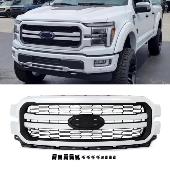 Fit For Ford F-150 F150 Lariat Platinum 2024 2025 Front Bumper Grille Grill Oxford White, No Emblem