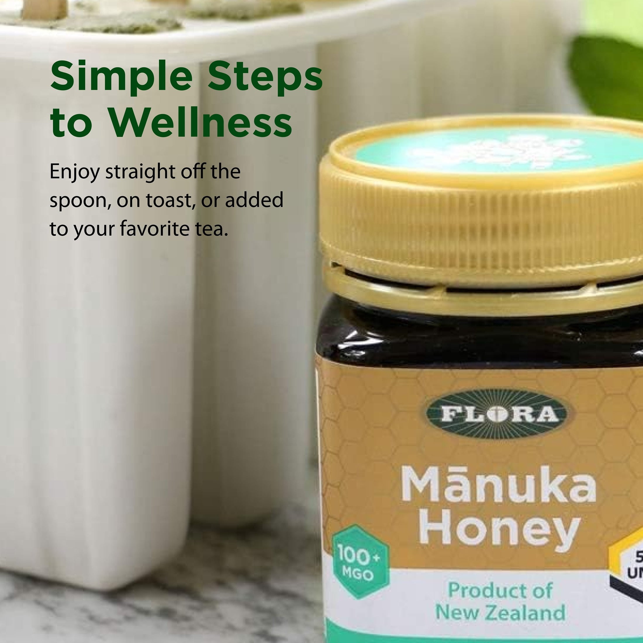 Flora - Mānuka Honey MGO 100+/5+ UMF, New Zealand Honey, 100% Traceable MGO,Natural Healing, Sore Throat Relief, Aids Digestion, 8.8-oz. Jar